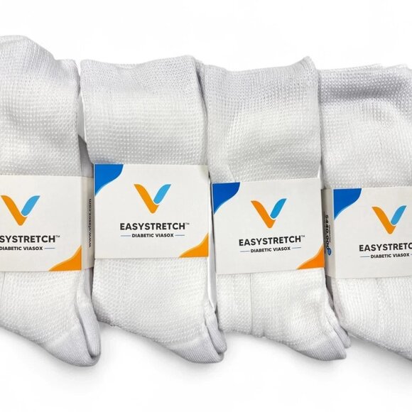 4 Pair Viasox Diabetic White Easy Stretch Socks Men's 9-12 Women's 10-13 Large L - Picture 1 of 3